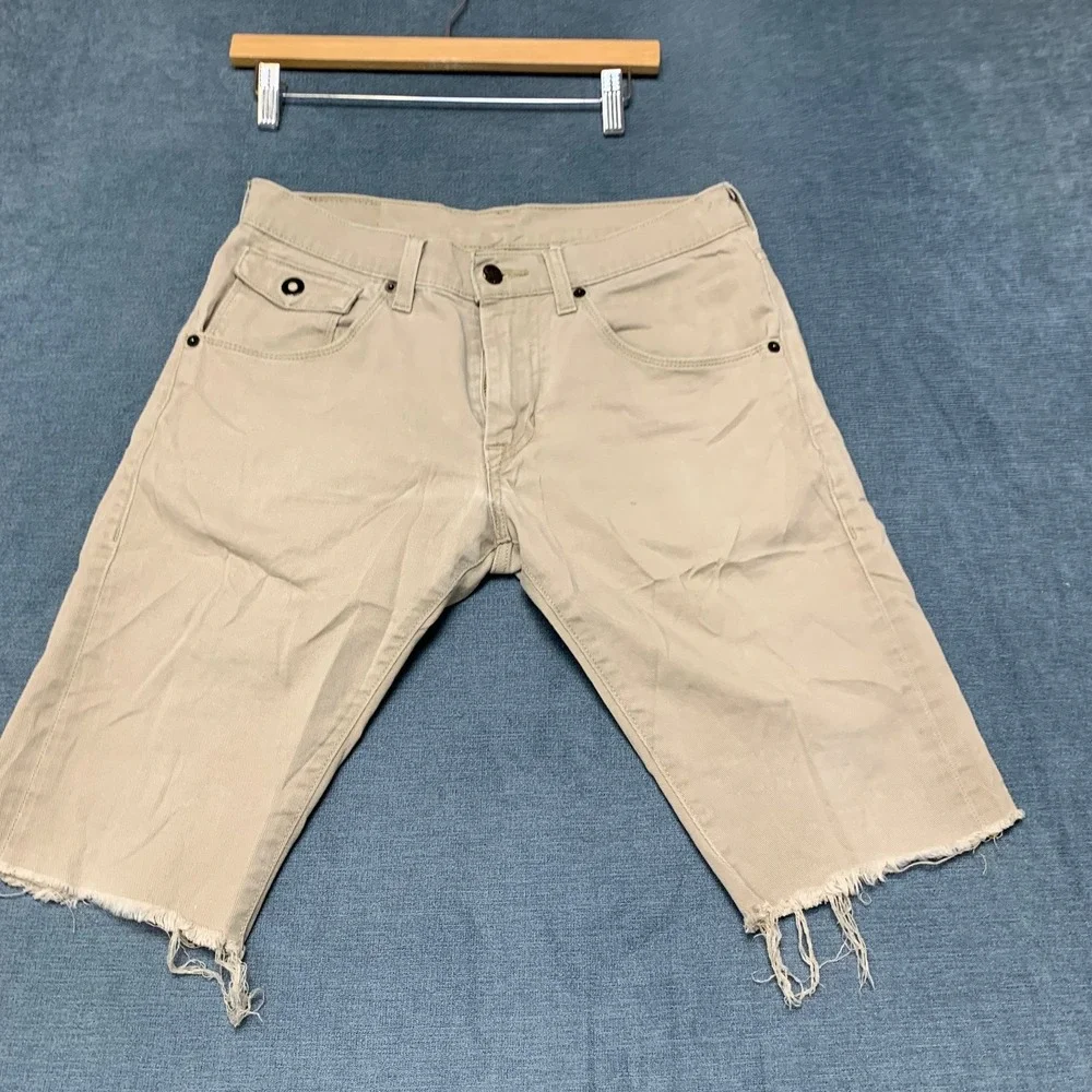 Levi's 511 Skinny Shorts Mens 31x30 Beige Denim Flat Front Frayed Hem Outdoor